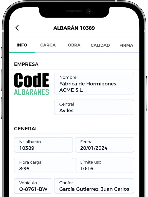 Detalle del albarán en CodE Albaranes