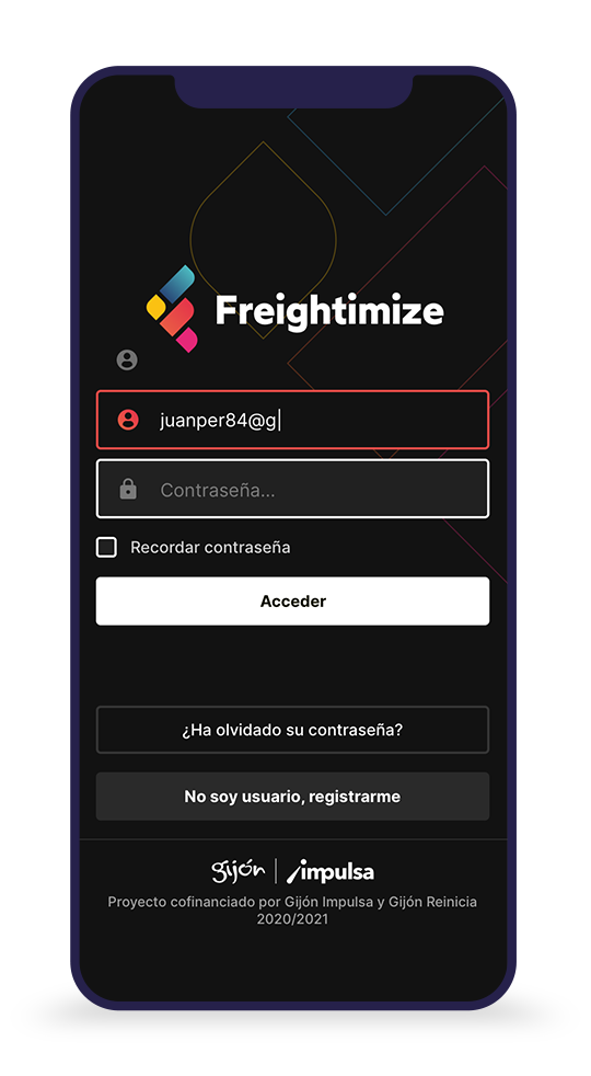 Pantalla 1 de la aplicación móvil Freightimize