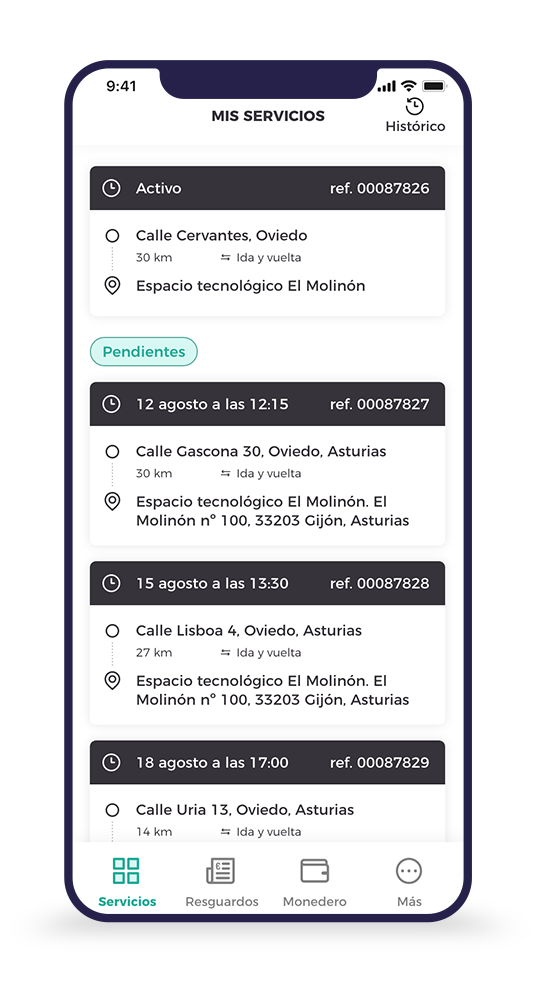 Servicios activos en Movitaxi